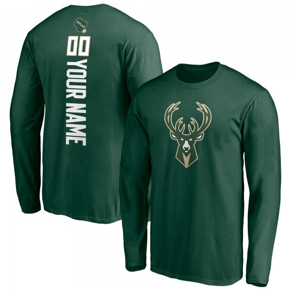 Milwaukee Bucks Hunter Green Playmaker Personalized Name & Number Long Sleeve T-Shirt