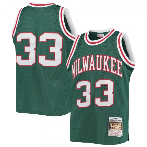 Детская игровая майка Kareem Abdul-Jabbar Milwaukee Bucks Mitchell & Ness 1970-71 Hardwood Classics Swingman - Green - баскетбольная джерси NBA