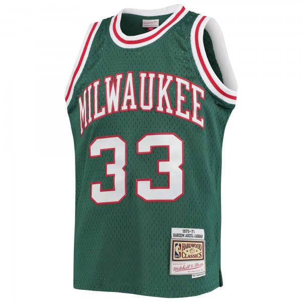 Детская игровая майка Kareem Abdul-Jabbar Milwaukee Bucks Mitchell & Ness 1970-71 Hardwood Classics Swingman - Green - баскетбольная джерси NBA