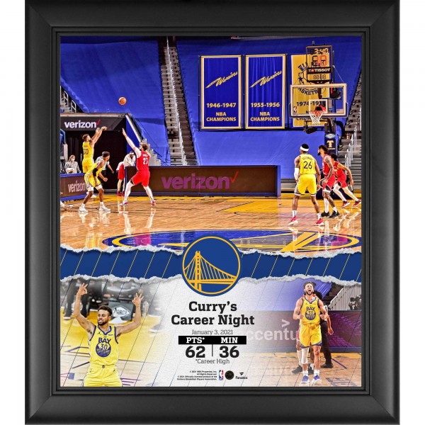 Golden State Warriors Stephen Curry Fanatics Authentic Framed 15 x 17 Career High 62-Point Game Collage