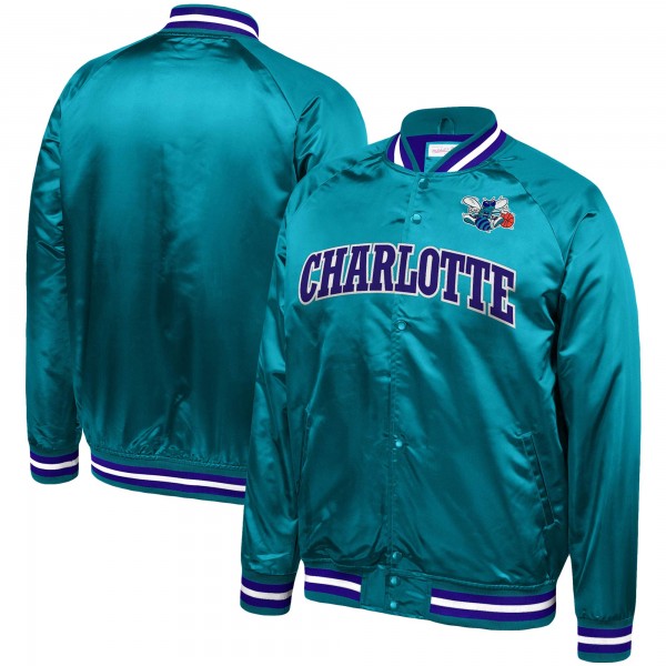 Бомбер Charlotte Hornets Mitchell & Ness Throwback Wordmark Satin Full-Snap Raglan - Teal