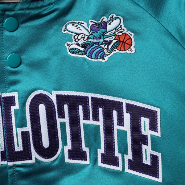Бомбер Charlotte Hornets Mitchell & Ness Throwback Wordmark Satin Full-Snap Raglan - Teal