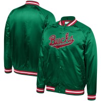 Бомбер Milwaukee Bucks Mitchell & Ness Throwback Wordmark Satin Full-Snap Raglan - Hunter Green