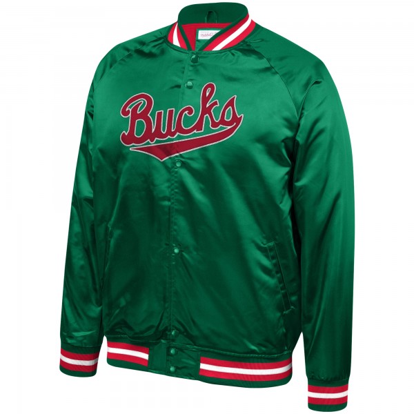Бомбер Milwaukee Bucks Mitchell & Ness Throwback Wordmark Satin Full-Snap Raglan - Hunter Green