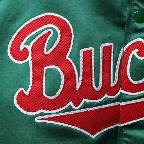 Бомбер Milwaukee Bucks Mitchell & Ness Throwback Wordmark Satin Full-Snap Raglan - Hunter Green