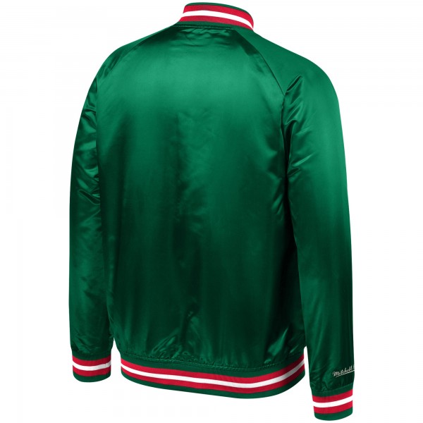 Бомбер Milwaukee Bucks Mitchell & Ness Throwback Wordmark Satin Full-Snap Raglan - Hunter Green