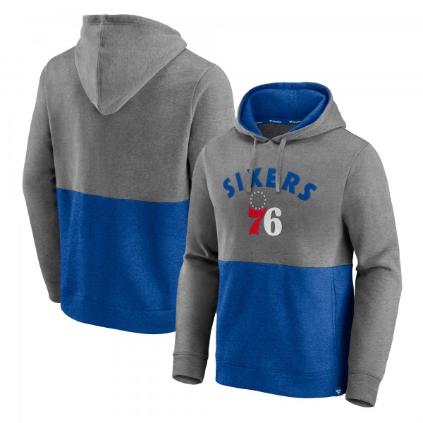Толстовка с капюшоном Philadelphia 76ers Block Party Applique Color Block - Heathered Charcoal/Royal - фирменная одежда NBA