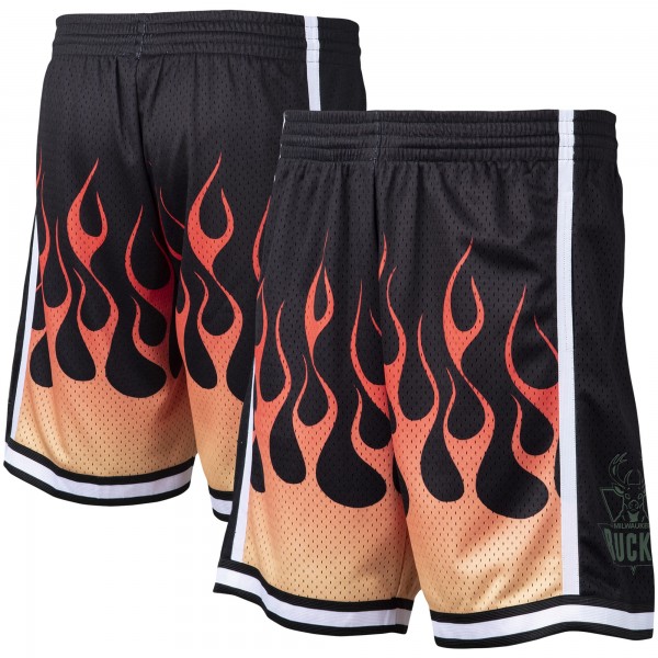Шорты Milwaukee Bucks Mitchell & Ness 2000/01 Flames Swingman - Black - спортивная одежда НБА