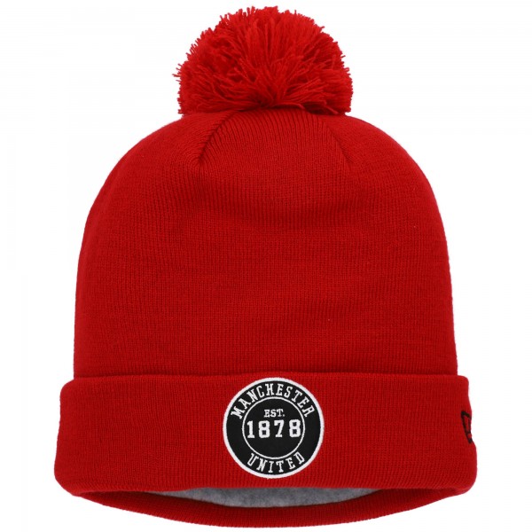 Шапка с помпоном Manchester United New Era Patch Bobble Cuffed Knit - Red