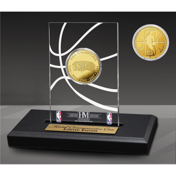 Монета San Antonio Spurs Highland Mint 5-Time NBA Finals Champions Gold Acrylic Desk Top Display