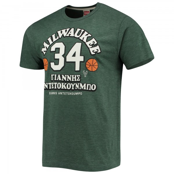 Футболка Giannis Antetokounmpo Milwaukee Bucks Homage Greek Tri-Blend - Hunter Green