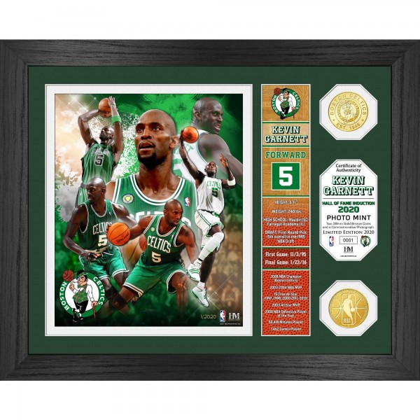 Boston Celtics Kevin Garnett Highland Mint 2020 Hall of Fame Induction Banner 13 x 16 Bronze Coin Photo Mint