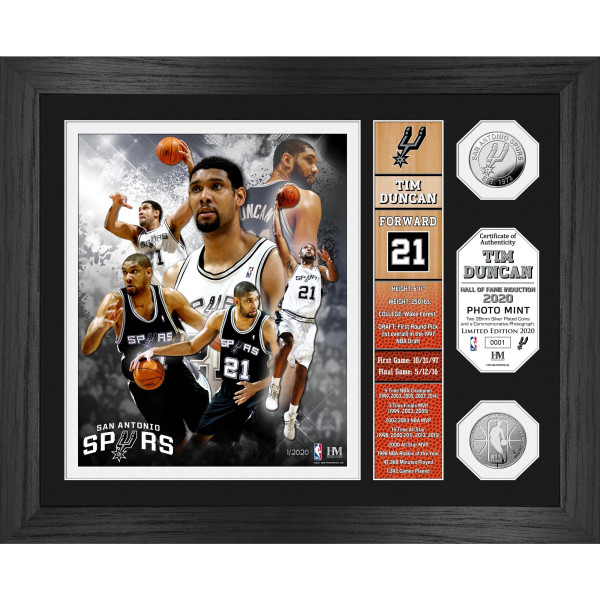 Монета San Antonio Spurs Tim Duncan Highland Mint 2020 Hall of Fame Induction Banner 13 x 16 Bronze