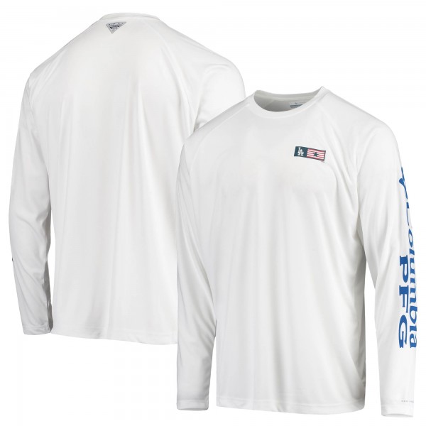 Los Angeles Dodgers Columbia White Americana Terminal Tackle Omni-Shade Raglan Long Sleeve T-Shirt