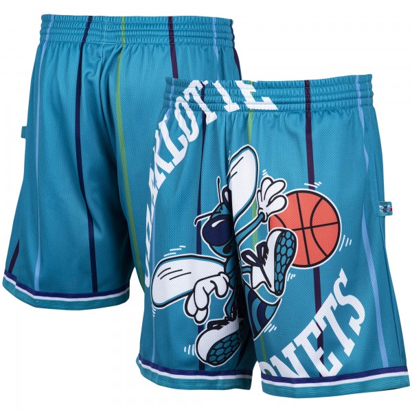 Charlotte Hornets Mitchell & Ness Hardwood Classics Big Face 2.0 Shorts - Teal