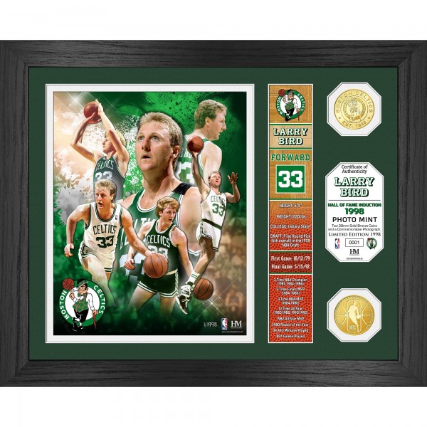 Boston Celtics Larry Bird Highland Mint 13 x 16 Hall of Fame Banner Bronze Coin Photo Mint