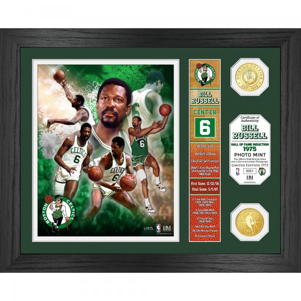 Boston Celtics Bill Russell Highland Mint 13 x 16 Hall of Fame Banner Bronze Coin Photo Mint