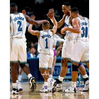 Unsigned Charlotte Hornets Muggsy Bogues Fanatics Authentic Hardwood Classics Teammate Celebration Photograph