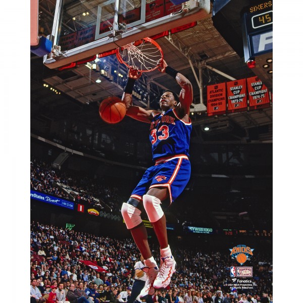 Fanatics Authentic Patrick Ewing New York Knicks Unsigned Blue Jersey Two Handed Slam Dunk vs. Philadelphia 76ers Photograph