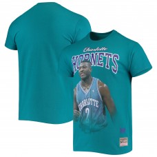 Футболка Larry Johnson Charlotte Hornets Mitchell & Ness Hardwood Classics Courtside - Teal