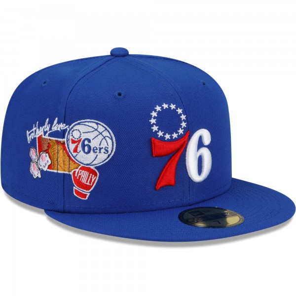 Бейсболка Philadelphia 76ers New Era City Cluster 59FIFTY - Royal - официальный мерч NBA