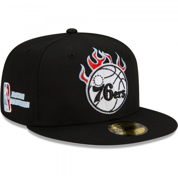 Бейсболка Philadelphia 76ers New Era Eastern Conference Fire 59FIFTY - Black - официальный мерч NBA