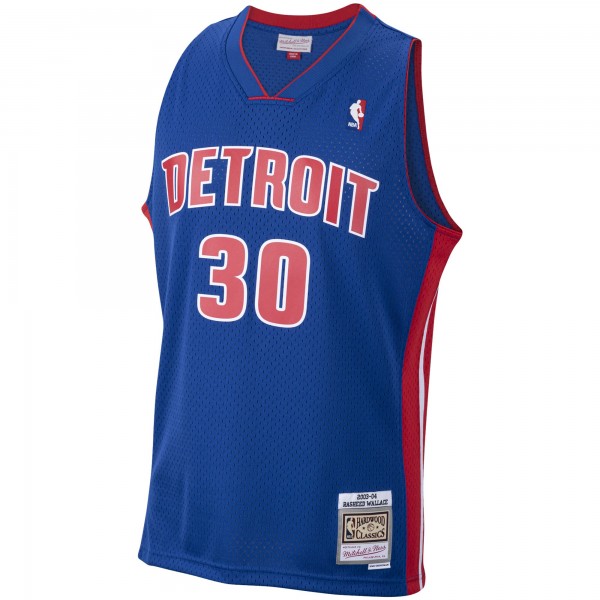 Игровая майка Rasheed Wallace Detroit Pistons Mitchell & Ness 2003-04 Hardwood Classics Swingman - Royal - оригинальная джерси НБА