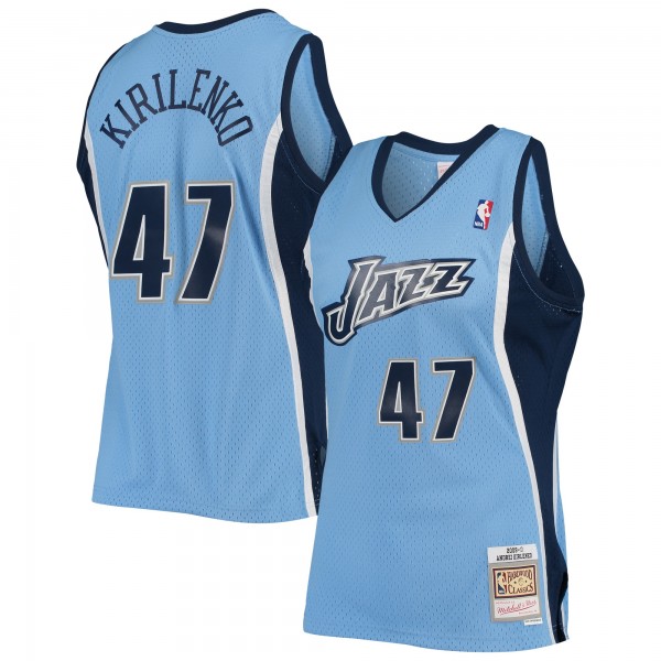 Игровая майка Andrei Kirilenko Utah Jazz Mitchell & Ness 2009-10 Hardwood Classics Swingman - Powder Blue - оригинальная джерси НБА