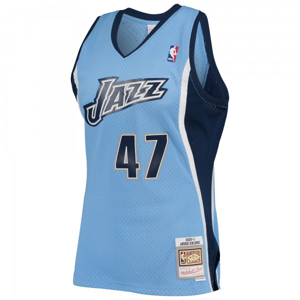 Игровая майка Andrei Kirilenko Utah Jazz Mitchell & Ness 2009-10 Hardwood Classics Swingman - Powder Blue - оригинальная джерси НБА