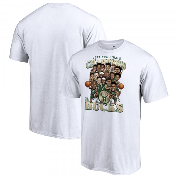 Футболка Milwaukee Bucks 2021 NBA Finals Champions Team Caricature Roster - White