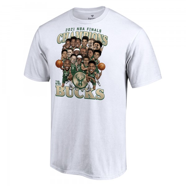 Футболка Milwaukee Bucks 2021 NBA Finals Champions Team Caricature Roster - White