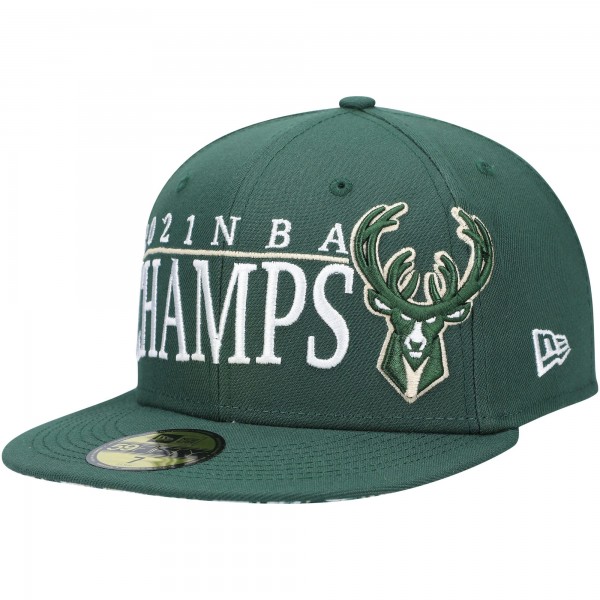 Бейсболка Milwaukee Bucks New Era 2021 NBA Champs Retro Pop Undervisor 59FIFTY - Hunter Green - официальный мерч NBA