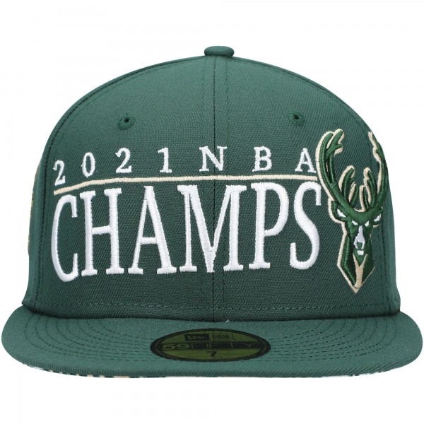Бейсболка Milwaukee Bucks New Era 2021 NBA Champs Retro Pop Undervisor 59FIFTY - Hunter Green - официальный мерч NBA