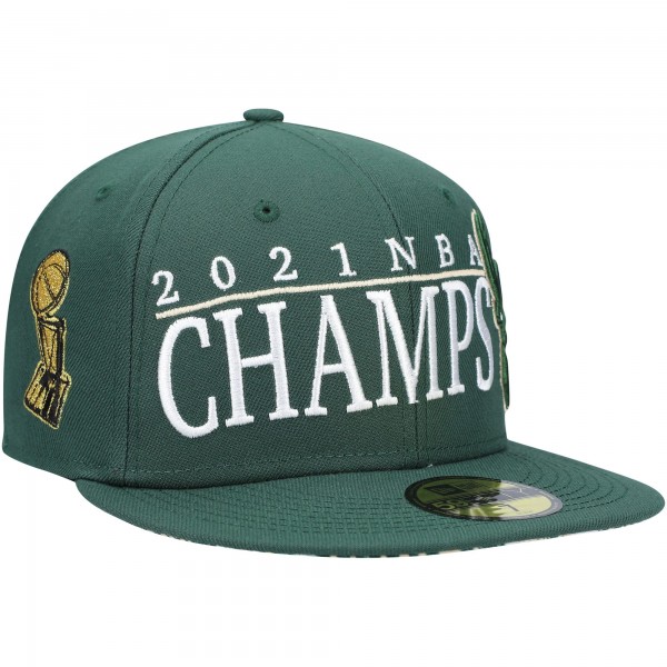Бейсболка Milwaukee Bucks New Era 2021 NBA Champs Retro Pop Undervisor 59FIFTY - Hunter Green - официальный мерч NBA