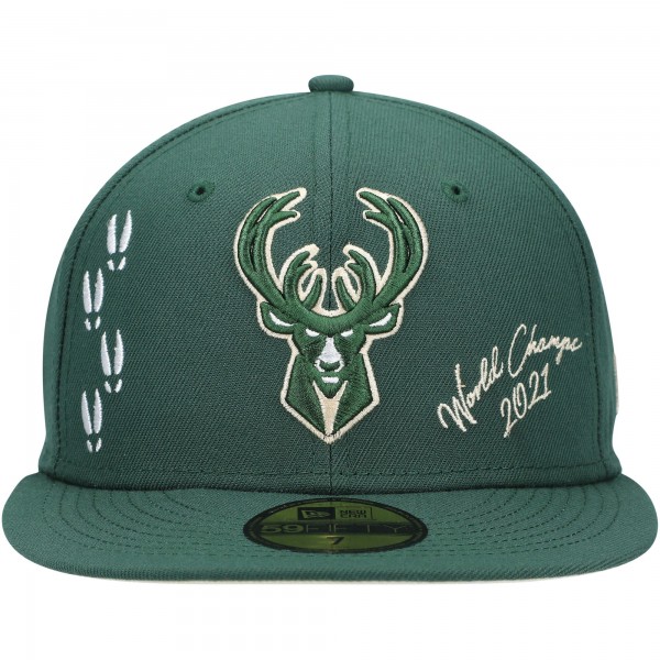 Бейсболка Milwaukee Bucks New Era 2021 NBA Finals Champions Icon 59FIFTY - Hunter Green - официальный мерч NBA