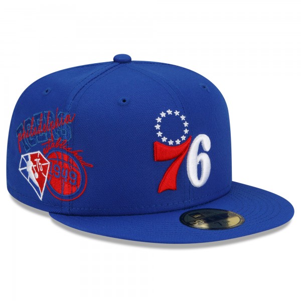Бейсболка Philadelphia 76ers New Era Team Back Half 59FIFTY - Royal - официальный мерч NBA
