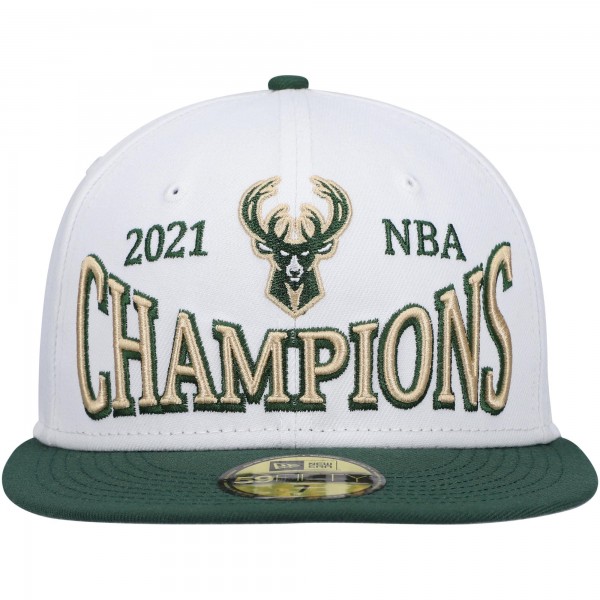 Бейсболка Milwaukee Bucks New Era Arch Champs 59FIFTY - White/Hunter Green