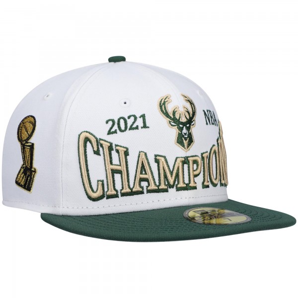 Бейсболка Milwaukee Bucks New Era Arch Champs 59FIFTY - White/Hunter Green