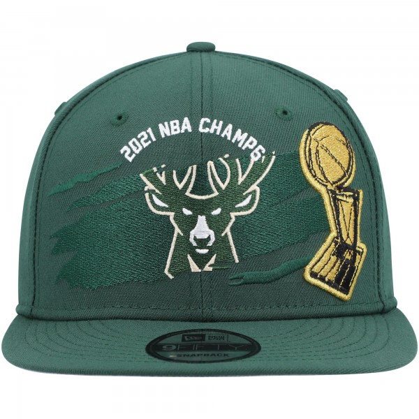 Бейсболка Milwaukee Bucks New Era 2021 NBA Finals Champions Tear On The Court 9FIFTY - Hunter Green