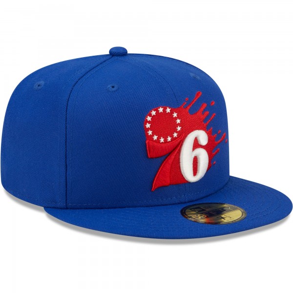 Бейсболка Philadelphia 76ers New Era Splatter 59FIFTY - Royal - официальный мерч NBA