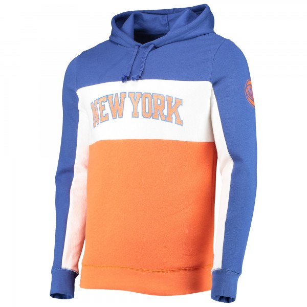 Толстовка флисовая New York Knicks Junk Food Wordmark Colorblock - Blue/White - фирменная одежда NBA