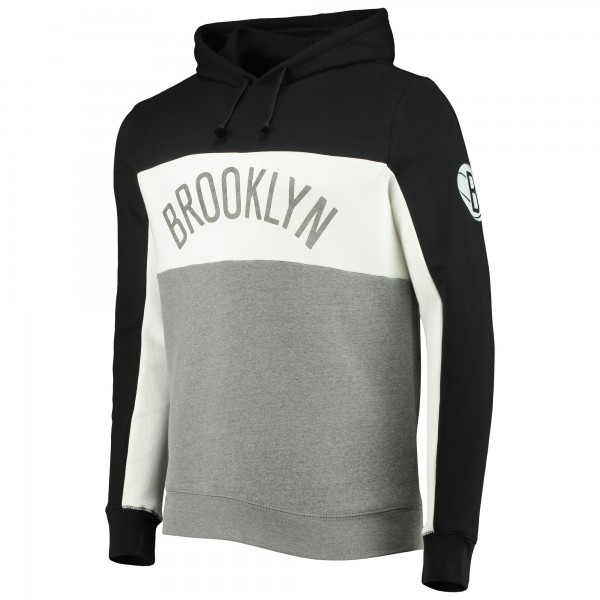 Толстовка флисовая Brooklyn Nets Junk Food Wordmark Colorblock - Black/White - фирменная одежда NBA