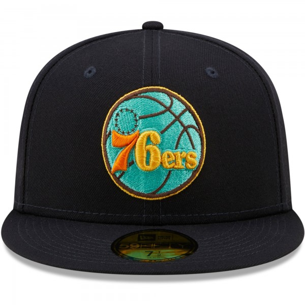 Бейсболка Philadelphia 76ers New Era 59FIFTY - Navy/Mint - официальный мерч NBA