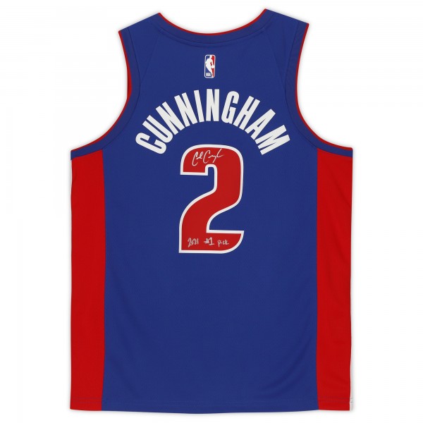 Autographed Detroit Pistons Cade Cunningham Fanatics Authentic Swingman Jersey with 2021 #1 Pick Inscription