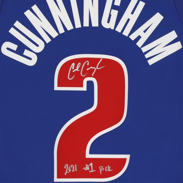 Autographed Detroit Pistons Cade Cunningham Fanatics Authentic Swingman Jersey with 2021 #1 Pick Inscription