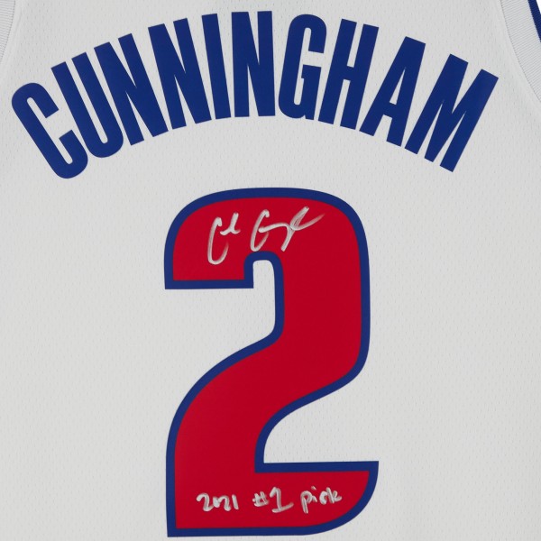 Autographed Detroit Pistons Cade Cunningham Fanatics Authentic Nike White Association Swingman Jersey with 2021 #1 Draft Pick Inscription