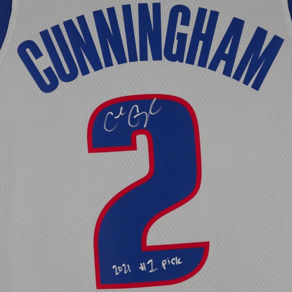 Autographed Detroit Pistons Cade Cunningham Fanatics Authentic Jordan Brand Gray Statement Swingman Jersey with 2021 #1 Draft Pick Inscription