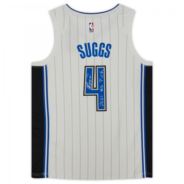 Autographed Orlando Magic Jalen Suggs Fanatics Authentic Nike White Association Swingman Jersey with 2021 #5 Draft Pick Inscription