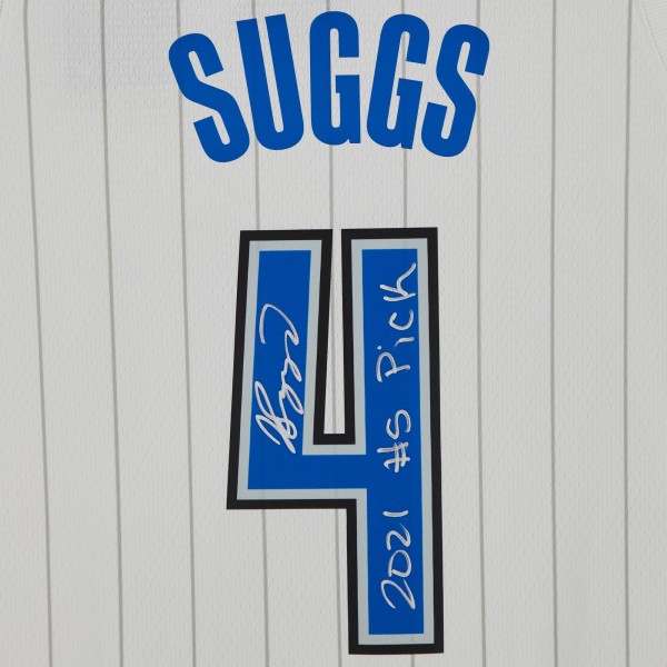 Autographed Orlando Magic Jalen Suggs Fanatics Authentic Nike White Association Swingman Jersey with 2021 #5 Draft Pick Inscription