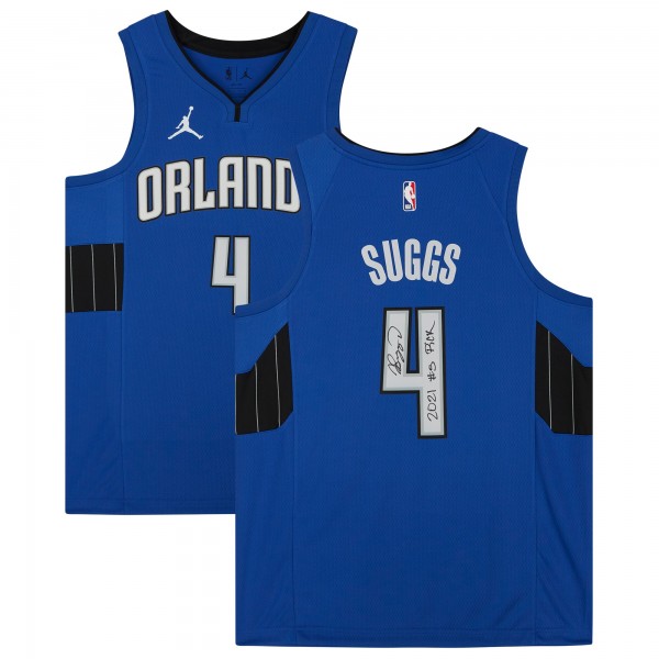 Autographed Orlando Magic Jalen Suggs Fanatics Authentic Jordan Brand Blue Statement Jersey with 2021 #5 Draft Pick Inscription